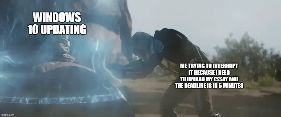 Meme depicting forced nature of Windows Updates