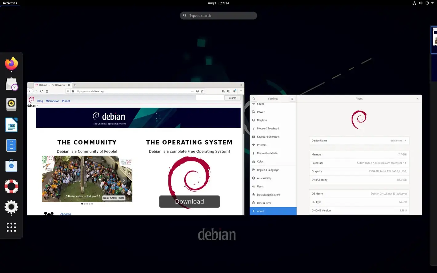 A Screenshot of Debian with GNOME