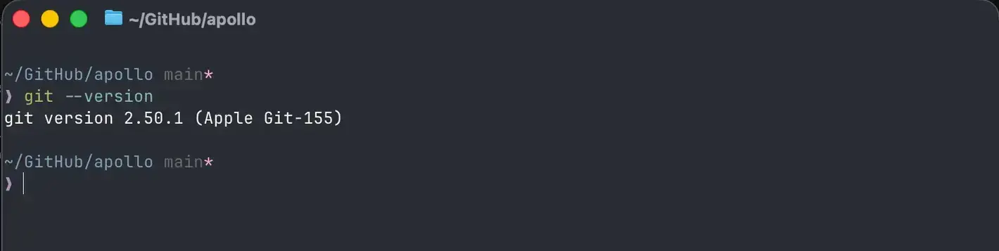 Screenshot of the git --version command output